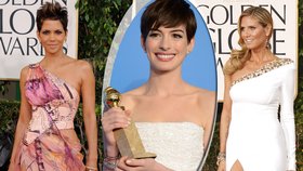 Tohle byly Zlaté glóby 2013: Sošku si odnesla i Anne Hathaway, róbami zaujaly třeba Halle Berry (vlevo) a Heidi Klum