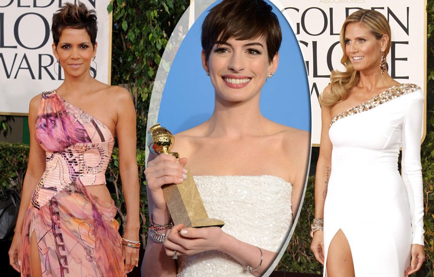 Tohle byly Zlaté glóby 2013: Sošku si odnesla i Anne Hathaway, róbami zaujaly třeba Halle Berry (vlevo) a Heidi Klum