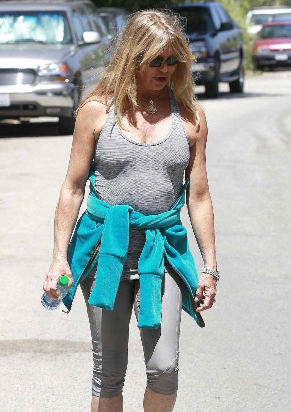 Herečka Goldie Hawn se za svě tělo vůbec nestydí. Při sportu si zřejmě zásadně sundává podprsenku.