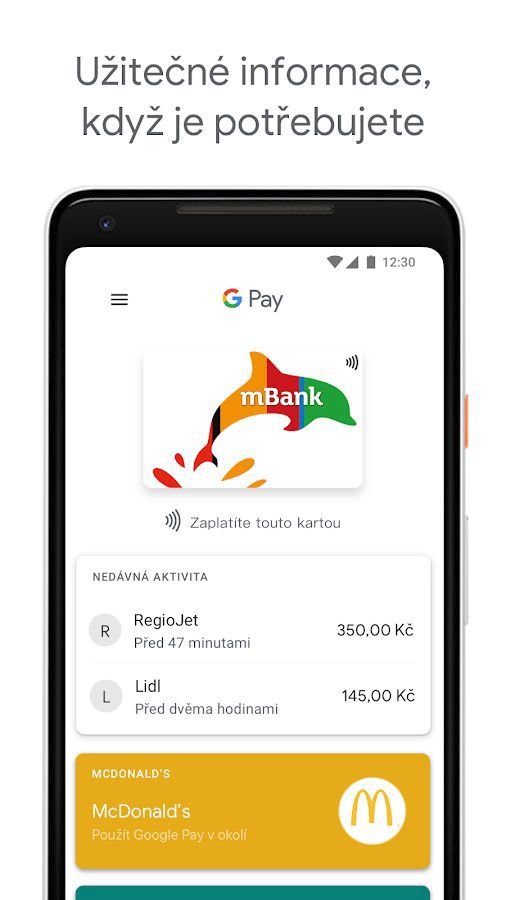Takto pak vypadá klasická aplikace Google Pay u nás. Ta poslouží hlavně pro placení v obchodech.