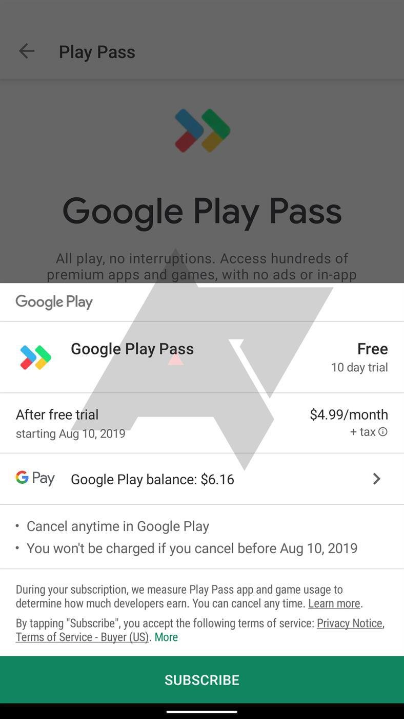  Cena Play Pass je v současné době nastaven na 4,99 USD bez daně na měsíc