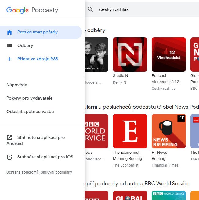 Nově si můžete přidat podcast i za pomoci RSS.