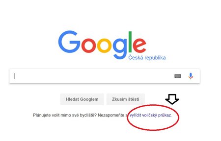 Google propůjčil svou domovskou stránku pro odkaz na aplikaci s žádostí o voličský průkaz.