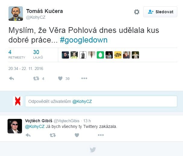 Vtípek na výpadek Google z Twitteru