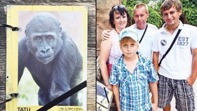 S gorilákem Tatuem, který se v pěti letech uškrtil na lanu, se přišla rozloučit řada lidí. Třeba rodina Petráskova z Prostějova (vpravo)