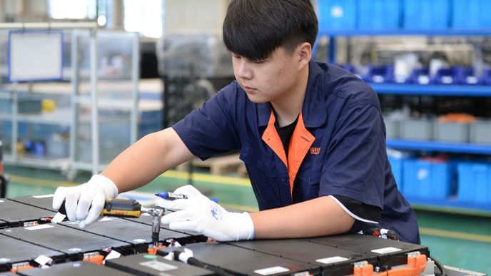 Výroba baterií Gotion v čínské továrně v městské prefektuře Che-fej.