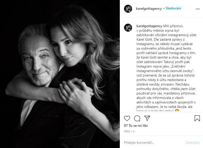 Ivana Gottová založila nový instagramový účet, kde se budou objevovat novinky týkající se jména Karla Gotta.