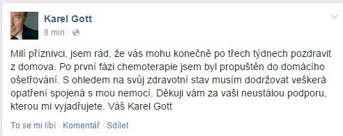 S rakovinou bojujícího Gotta (76) pustili z nemocnice. Míří do domácího léčení.