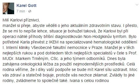 Vyjádření Ivany Gottové ke zdravotnímu stavu jejího manžela Karla Gotta