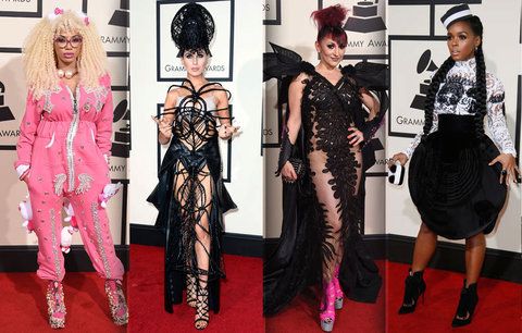 Nejhorší úlety na Grammy 2016: Šaty z kostí, růžový mončičák či okřídlená démonka