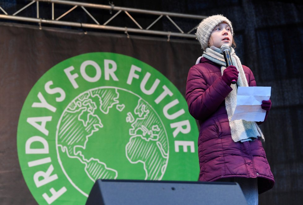 Greta Thurnberg na demonstraci v Hamburku