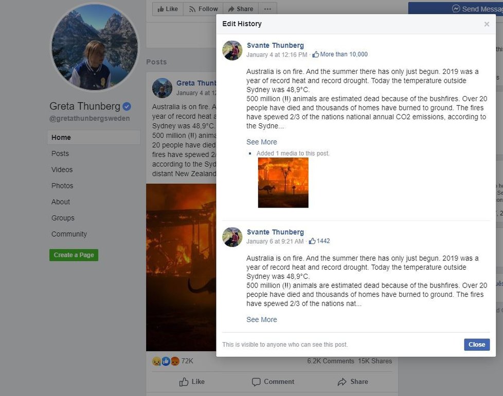 Příspěvky na oficiální facebook Grety Thunbergové byly vkládány účtem jejího otce a indického klimatického aktivisty. Odhalila to chyba facebooku