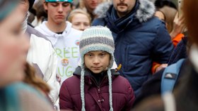 Greta Thunbergová, švédská aktivistka, během protestů ve Švýcarsku (17.1.2020)