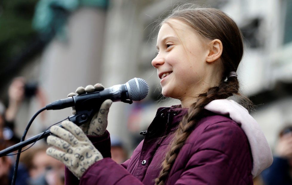 Greta Thunbergová, švédská aktivistka, během protestů ve Švýcarsku (17. 1. 2020)