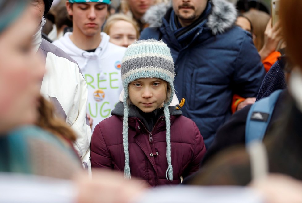 Greta Thunbergová, švédská aktivistka, během protestů ve Švýcarsku (17. 1. 2020)