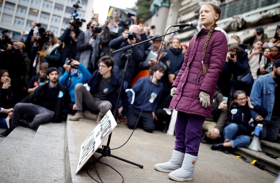 Greta Thunbergová, švédská aktivistka, během protestů ve Švýcarsku (17. 1. 2020)