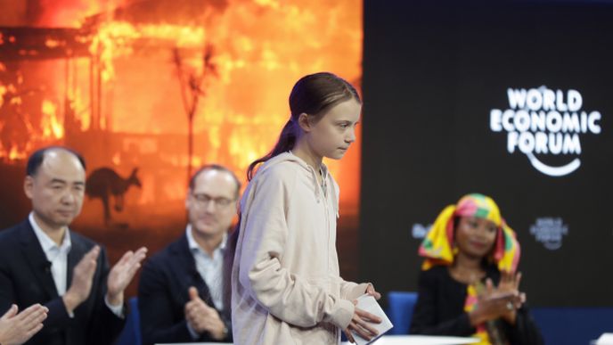 Klimatická aktivistka Greta Thunbergová v Davosu