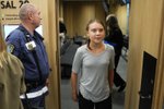 Greta Thunbergová u soudu v Malmö (24.7. 2023)