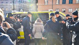 Klimatická aktivistka Greta Thunbergová se účastní protestu před švédským parlamentem ve Stockholmu. Zasáhla policie.