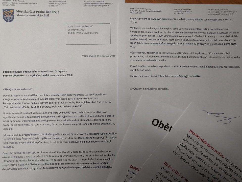 Dopis Stanislavu Grospičovi (KSČM) od Pavla Novotného (ODS)