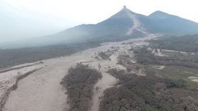 Letecký pohled na zkázu v Guatemale.