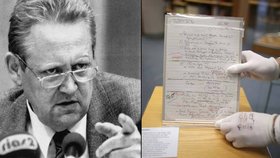 Našel se list s poznámkami Güntera Schabowského, který spustil pád Berlínské zdi.