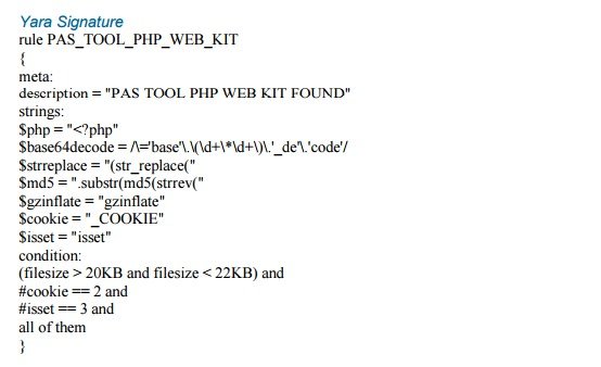 Jeden z fingerprintů typických pro útoky, tedy úryvek PHP kódu útočníka, který se objevuje poměrně často.