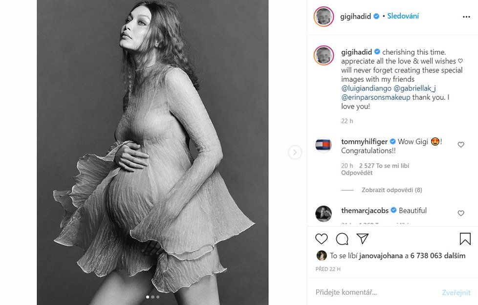 Gigi Hadid ukázala těhotenské břicho.