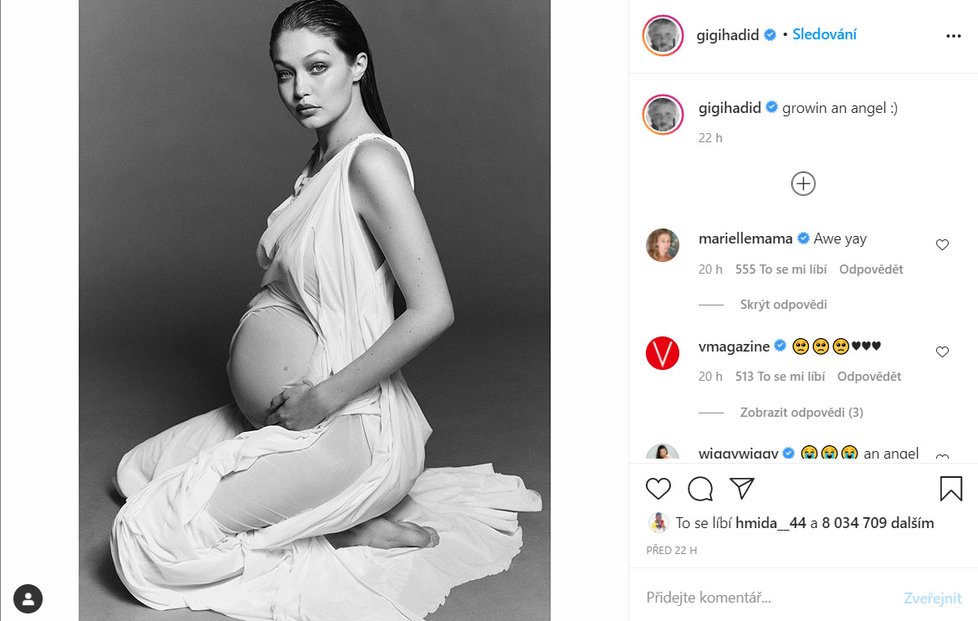 Gigi Hadid ukázala těhotenské břicho.