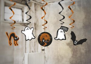 Závěsné dekorace ve tvaru halloweenských symbolů, partykostym.cz, 69 Kč za 5 ks