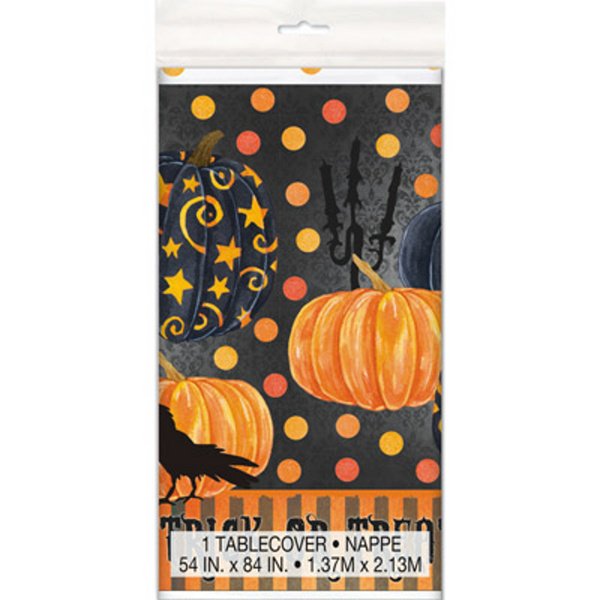 Plastový halloweenský ubrus motiv dýně s havranem 1,37 x 2,13 m, mojeparty.cz, 95 Kč