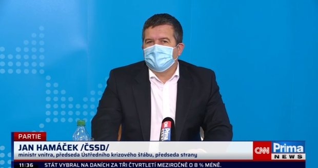 Ministr vnitra Jan Hamáček z ČSSD v diskusním pořadu Partie televize Prima CNN.