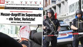 V německém Hamburku došlo k útoku v supermarketu, policie pachatele dopadla. Jeho fotku z policejního auta zveřejnil deník Bild