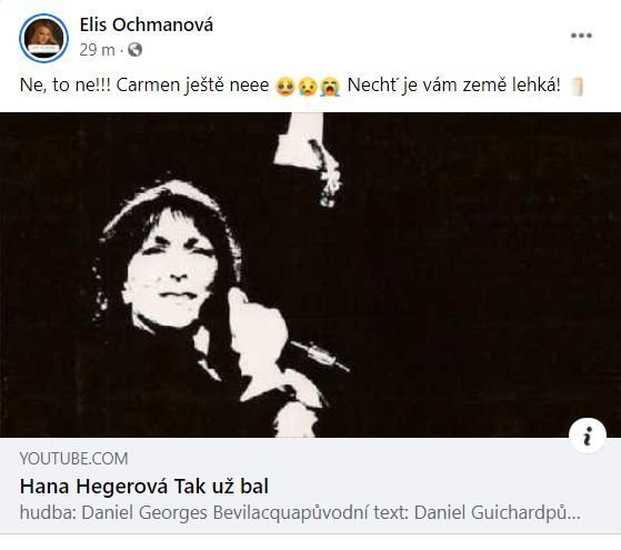 Eliška Ochmanová reaguje na smrt Hany Hegerové