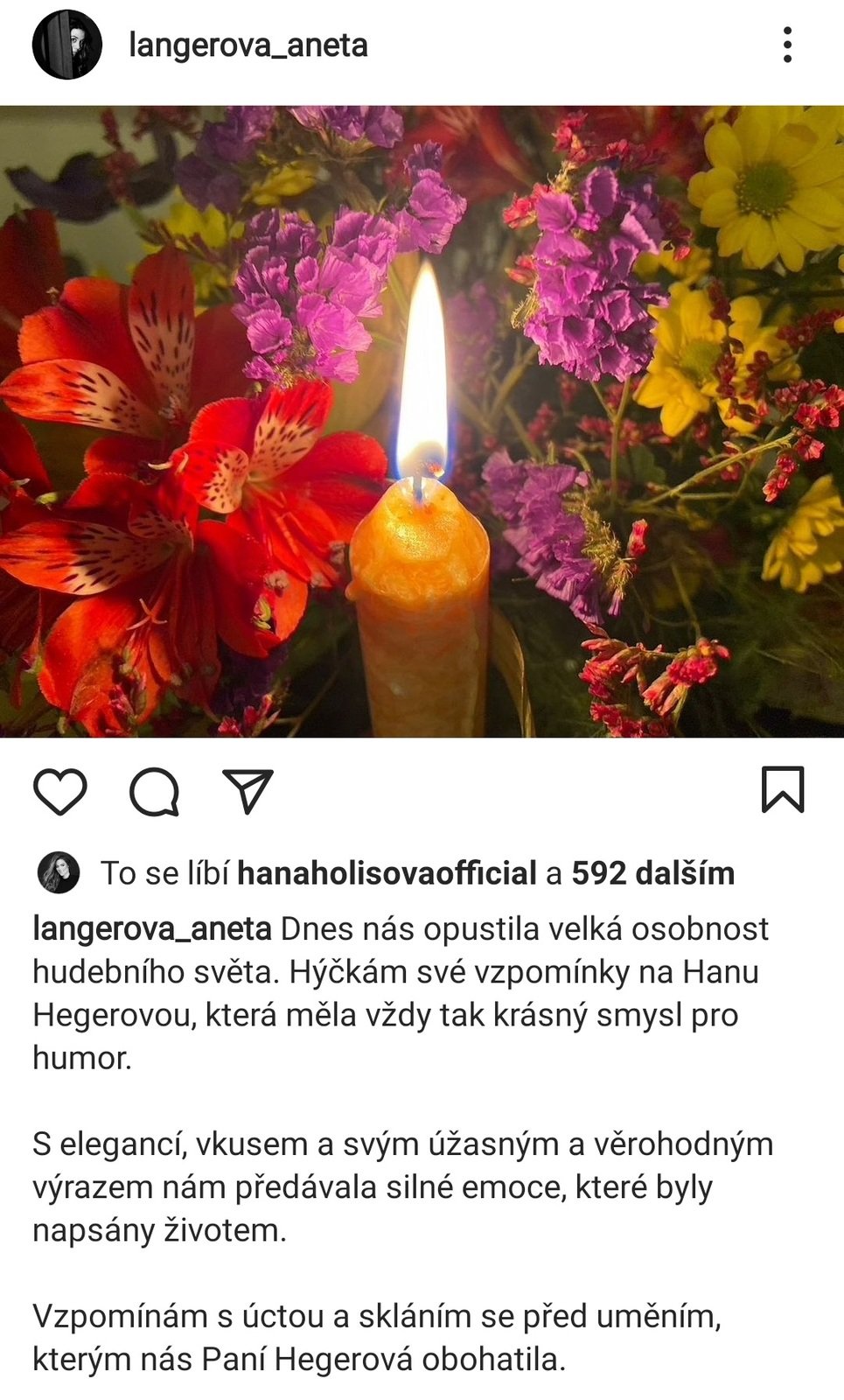 Aneta Langerová zavzpomínala na Hanu Hegerovou