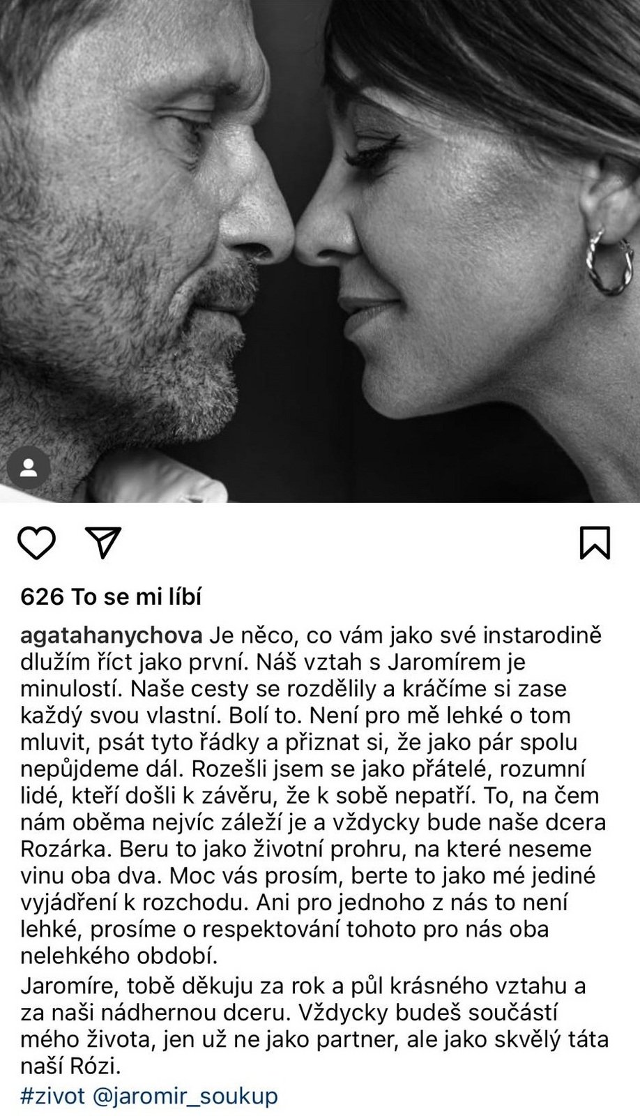 Hanychová potvrdila rozchod s Jaromírem Soukupem.