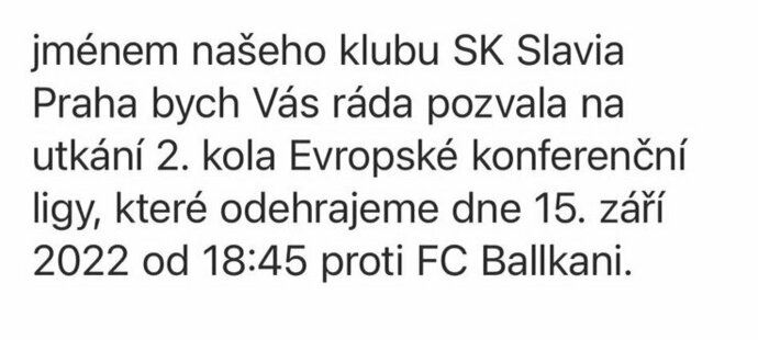 Pozvánka od pražské Slavie pro rozhodčího Hanzlíka.