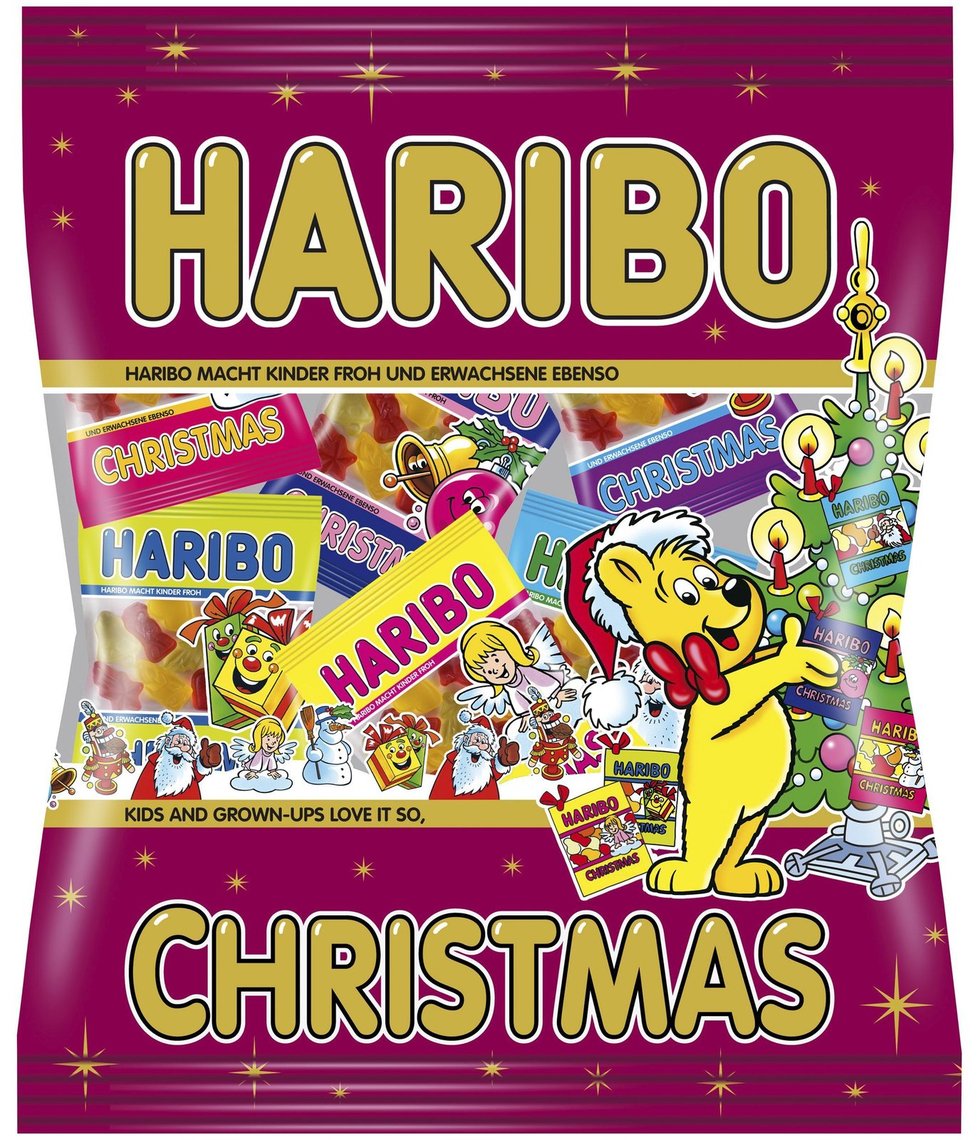 HARIBO Christmas skrývá mini sáčky bonbonků ve tvaru vánočních motivů, které potěší při mikulášské nadílce, ale budou se skvěle vyjímat i jako ozdoba na stromečku či ve vánoční punčoše.