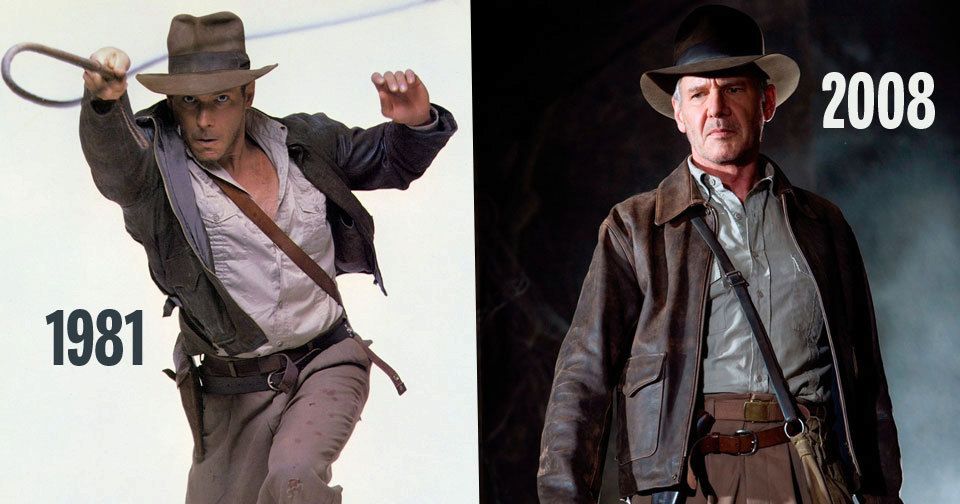 Harrison Ford se jako Indiana Jones představil poprvé v roce 1981 a naposledy v roce 2008. Další pokračování je naplánováno na 19. července 2019.