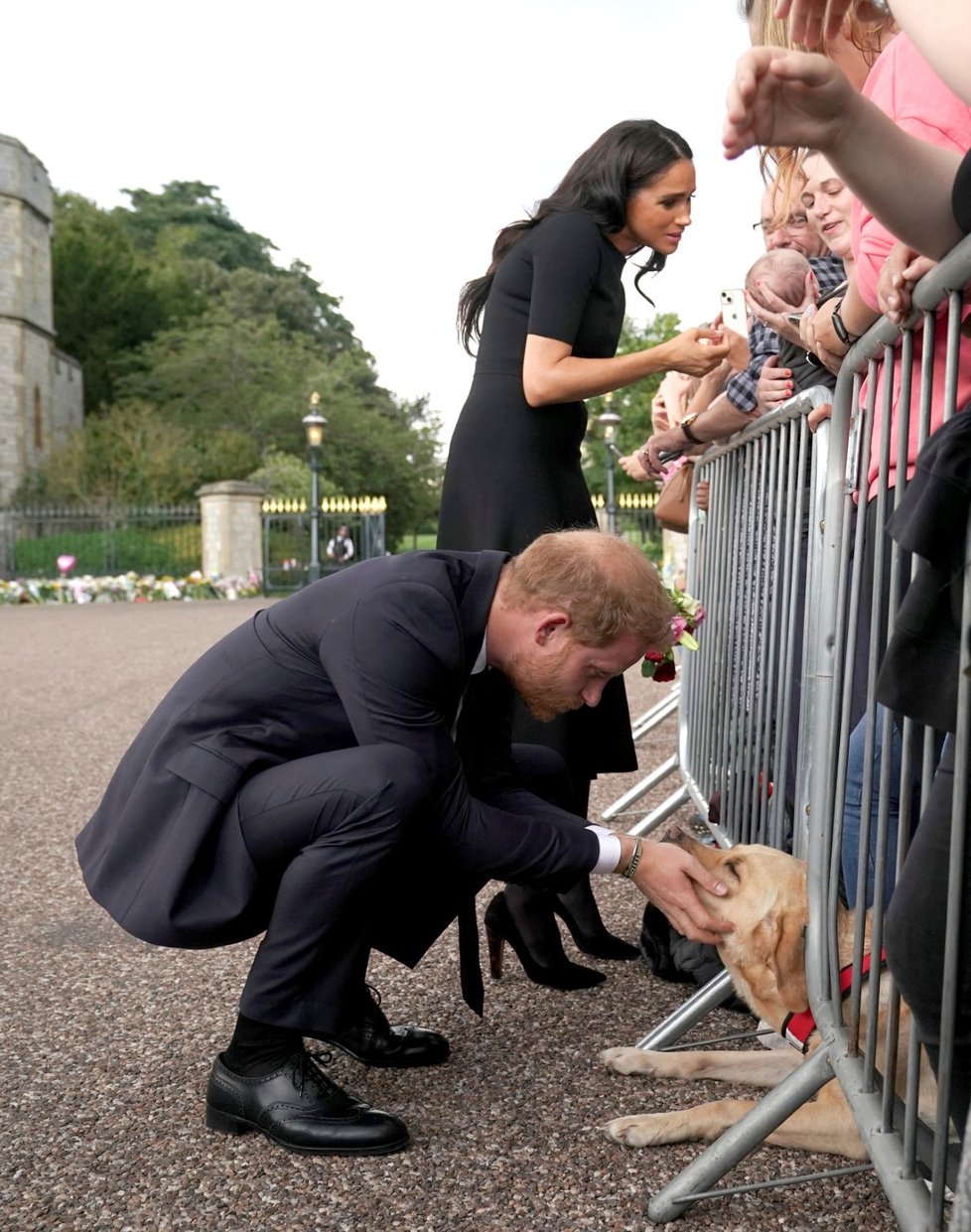 Harry si hladil pejska, Meghan se rozplývala nad miminkem.