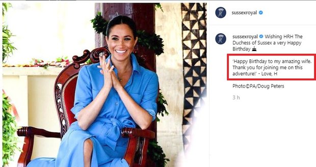 Princ Harry dojemně popřál Meghan k narozeninám.