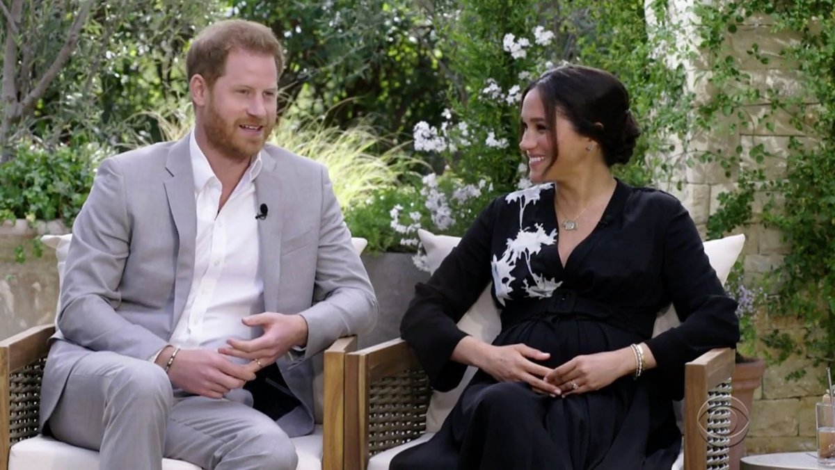 Meghan a Harry během televizního interview.