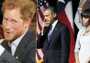 Harry prezidenta Obamu i jeho manželku Michelle pěkně usadil.