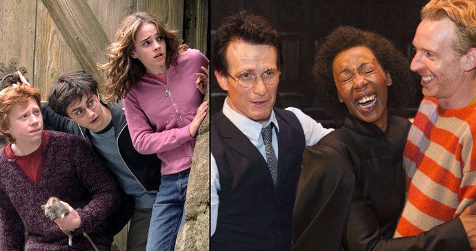 Harry, Hermiona a Ron ve filmu a z divadla.