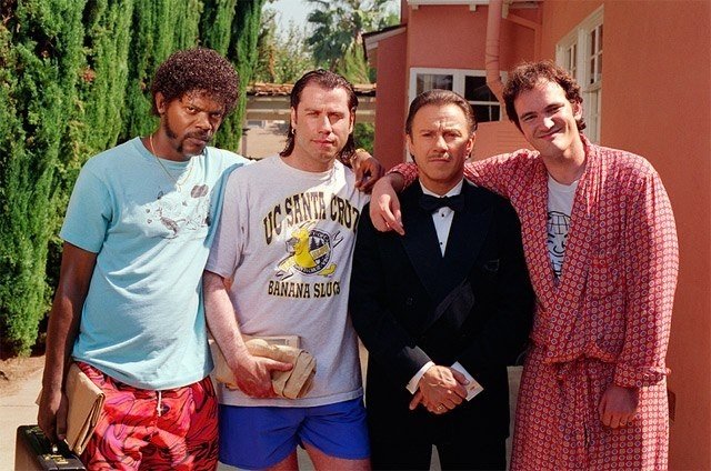 Partička z Pulp fiction - Samuel L. Jackson, John Travolta, Harvey Keitel a Quentin Tarantino
