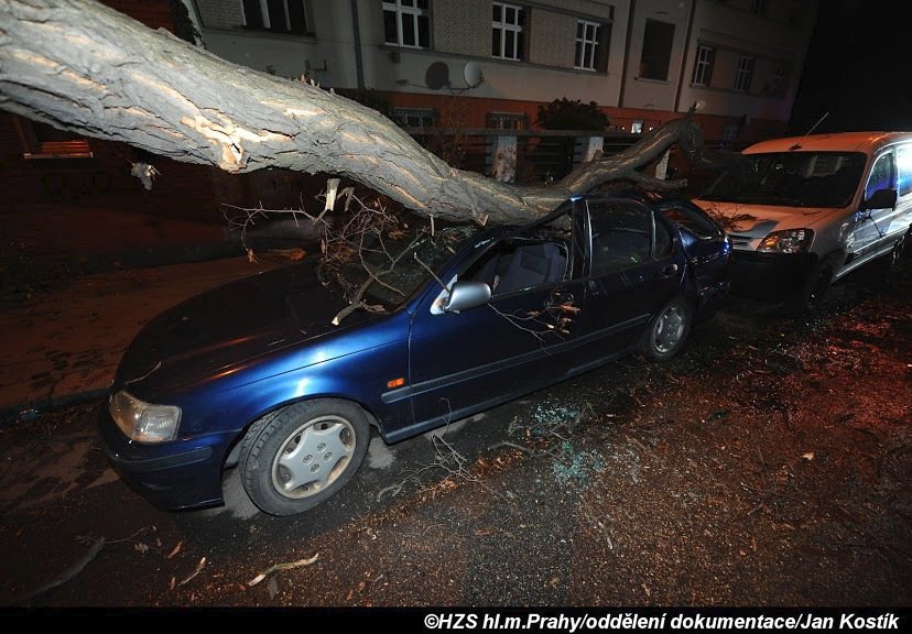 Pražští hasiči zasahovali během nedělního večera až do 6. hodiny ranní u celkem 35 případů, které souvisely se silným větrem.