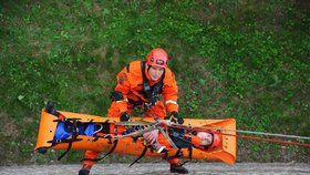 Pražští hasiči v pondělí nacvičovali záchranu osob spadlých z výšky. Posloužily jim k tomu hradby Vyšehradu.