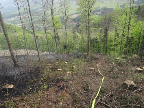 Rozsáhlý požár lesa u Trojanovic v Beskydech likvidovalo šest desítek hasičů několik hodin