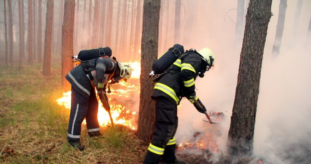 Hasiči likvidují požár u Bzence. Ilustrační foto.
