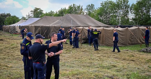 V Malešicích roste druhé stanové městečko pro uprchlíky, nabídne 150 míst. Dělníci pokáceli dřeviny